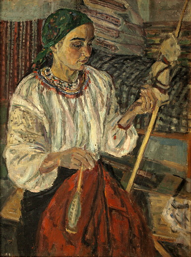 Image - Olha Pleshkan: Pleshkan Olha Woman with Spindle (1939).